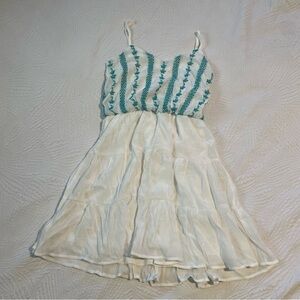 White Summer Dress With Teal Designs